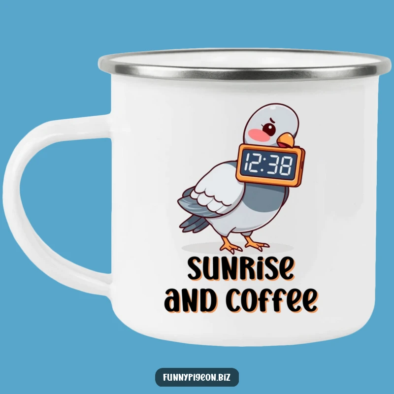 Funny Pigeon Clock Pecking Camping Mug - Hilarious Outdoor Timekeeping