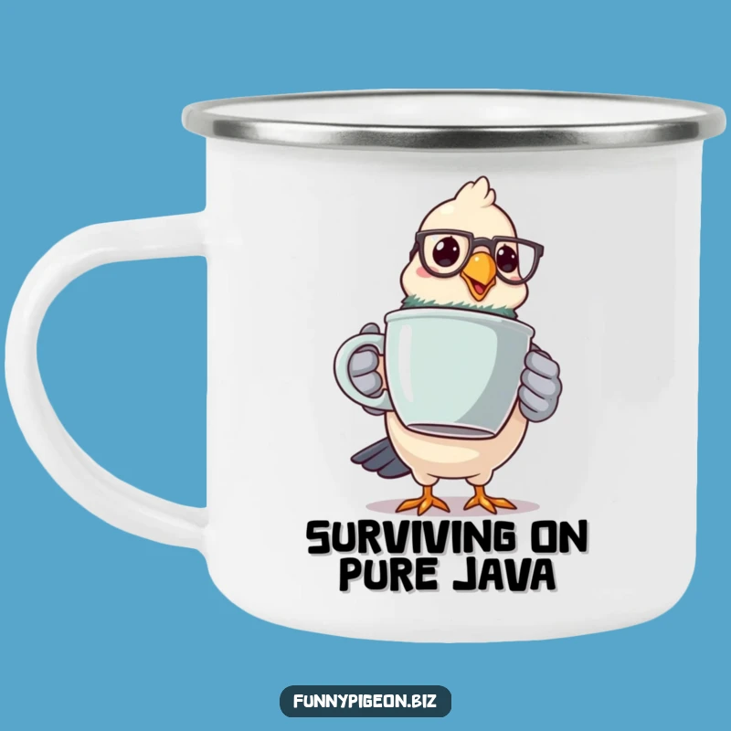 Funny Pigeon Camp Coffee Mug - Hilarious Spectacled Bird Outdoor Gift