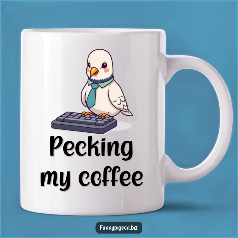 Funny Pigeon Office Worker Mug: Awkward Keyboard Pecking Humor Gift!