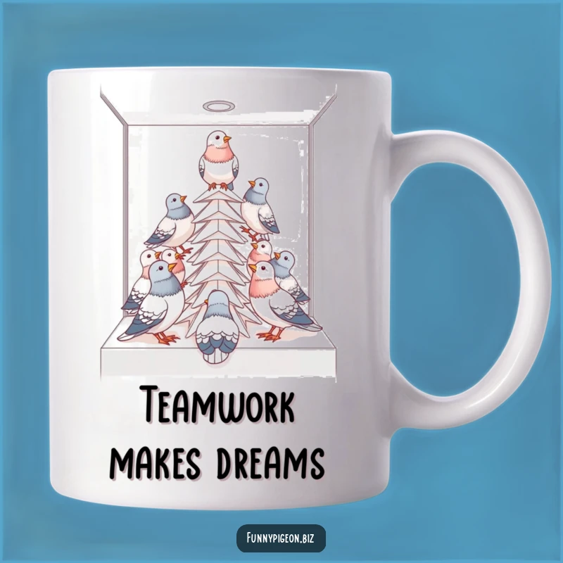 Funny Pigeon Office Tower Mug - Hilarious Teamwork Bird Mug Gift