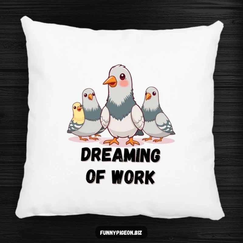 Soft decorative pillow featuring a funny pigeon enthusiastically nodding during a pretend conference call, perfect for adding cozy comedy.