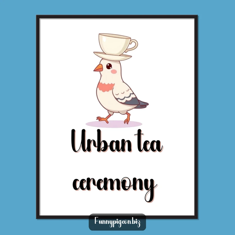 Funny Pigeon Teacup Balance Digital Art - Urban & Hilarious Instant Gift
