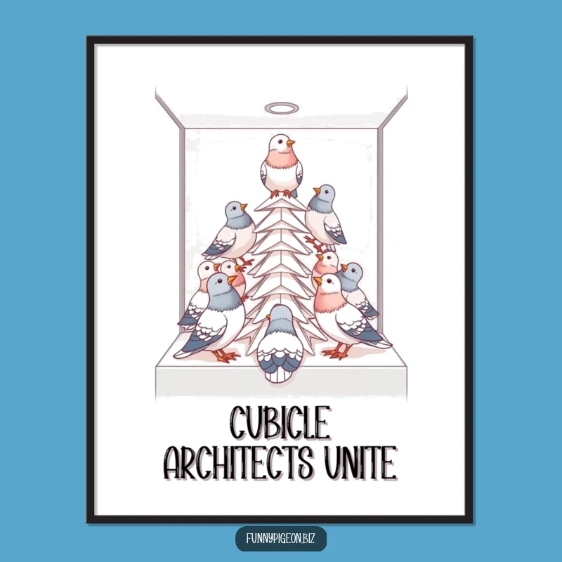 Funny Pigeon Office Tower Poster - Hilarious Teamwork Bird Art Print Gift