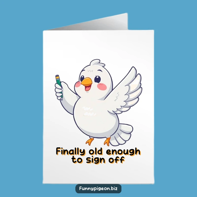 Free Printable Funny Pigeon Birthday Card: Triumphant Pen-Soaring Bird Card Downloadable Gift