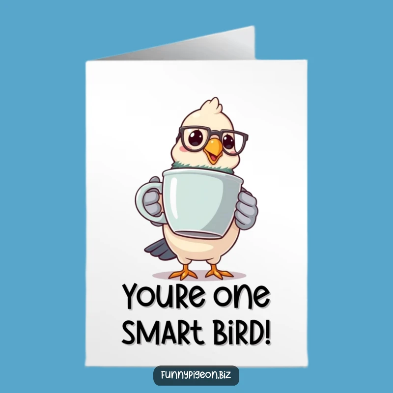 Free Printable Pigeon Congrats Card: Funny Coffee Mug Achievement, Downloadable