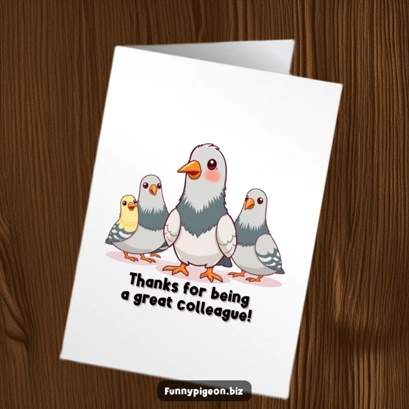 Funny Free Printable Thank You Card featuring a pigeon nodding during a pretend conference call, signifying thanks for good advice.