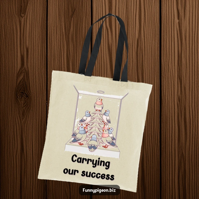 Funny pigeon office tower tote bag featuring birds building a paper structure in a cubicle, great for daily use.